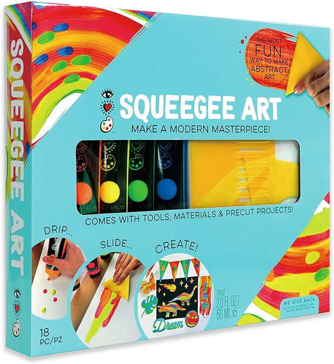 Bright Stripes iHeartArt Squeegee Art Kids Paint Kit, Childrens Painting Crafts Creativity Set, Including Paints, Squeegees, Paper, Stickers, Punch Outs and Work Surface, Great Creative Gifts