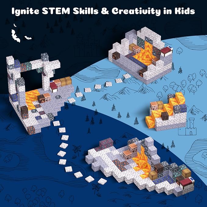 Magnetic Blocks - 128PCS Cavern Exploration - 1" Creative Magnetic Building Cubes Gift Set for Kids Ages 4-8