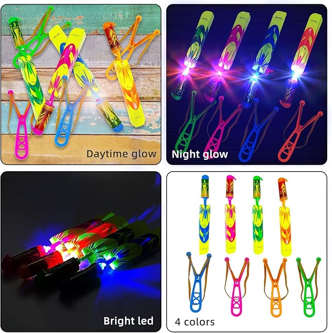 50 Pcs Slingshot Outdoor Toys,Glow in The Dark Party Supplies Toys Rocket with Launcher,Glow Sticks Easter Basket Stuffers Birthday Christmas Gifts Party Favors for Kids 4-8-12 Bulk Toys