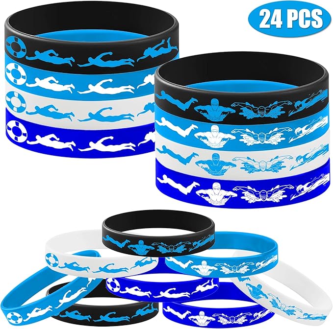 24PCS Swimming Rubber Bracelets Silicone Wristbands -Sport Party Supplies Decorations Speed Birthday Baby Shower Party Favors