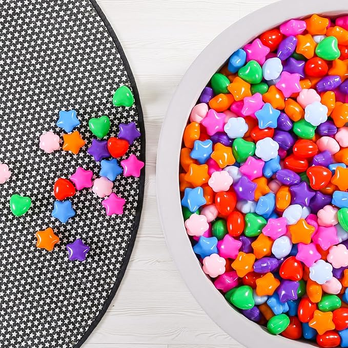 GOGOSO Ball Pits Balls for Toddlers, 100 Stars Hearts Florid Shapes Ball, Flowers Plastics Balls for Bounce House, Pastel Ball for Kids Birthday Party Xmas Friendship Bracelet Banner Decor