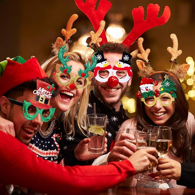 148 Pcs Christmas Party Favors, Glitter Glasses, Pop Fidget Toys Keychain, Make a Face Sticker, Assorted Stamps Self-Ink Stamper, Slap Bracelet, Christmas Sticker, Christmas Toy Gift for Kid