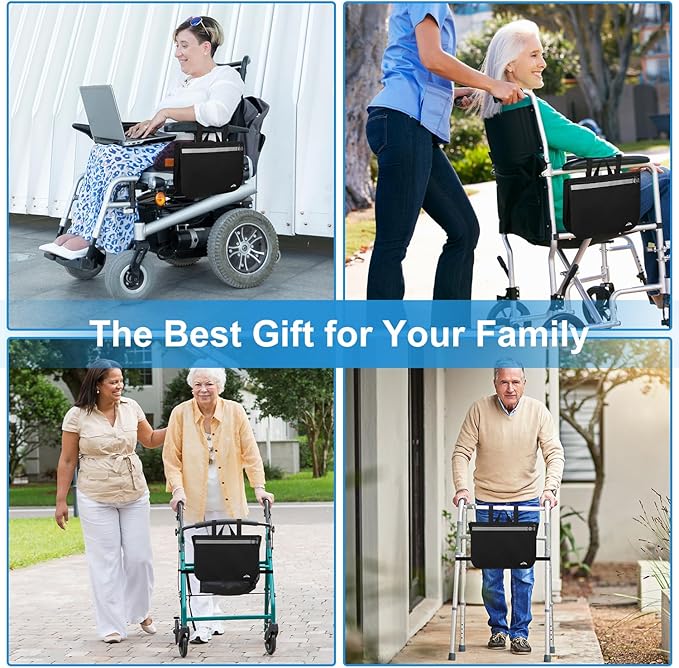 supregear Wheelchair Side Bag, Waterproof Storage Pouch for Rollator, Walkers, Power Wheelchairs and Knee Scooters - Wheelchair Armrest Bag for Elderly Seniors Portable Travel Tote