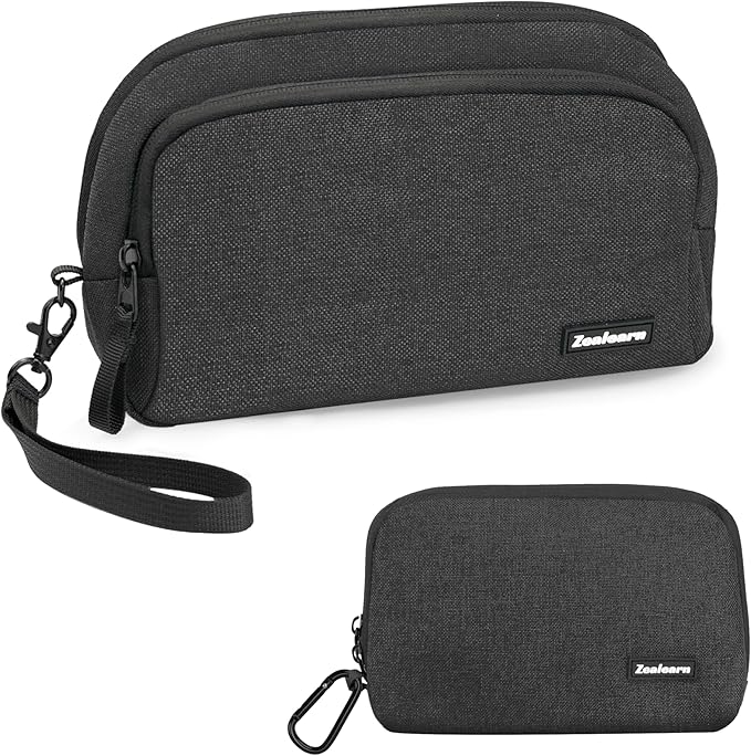 Zealearn Travel Tech Carrying Pouch - Portable Electronics Organizer Travel Case, Portable Tech Organizer, All-in-One Storage Bag for Charging Cable (2 Pack, Black, Medium+Small)