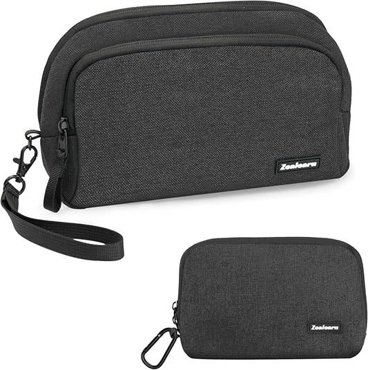 Zealearn Travel Tech Carrying Pouch - Portable Electronics Organizer Travel Case, Portable Tech Organizer, All-in-One Storage Bag for Charging Cable (2 Pack, Black, Medium+Small)