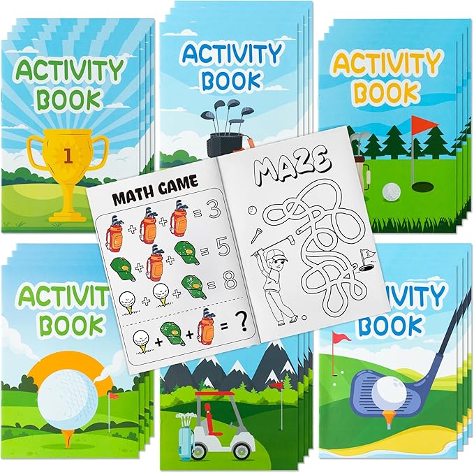 Golf Activity Books for Kids - Sports Golf Theme Mini Games Coloring Book Set Bulk Mazes Word Search Word Scramble Games DIY Booklet for Birthday Party Goodie Bags Stuffers Classroom Favors Supplies