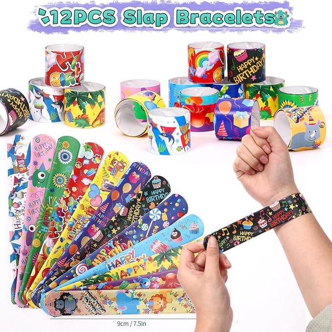 98Pcs Monster Party Favors Birthday Supplies for Kid Monster Drinking Straw Luminous Tattoo Sticker Keychain Slap Bracelet Sticker Pinata Filler Goodie Bag Stuffer Monster Birthday Party Supplies