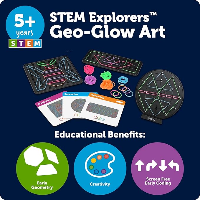 Learning Resources STEM Explorers Geo-Glow Art Kit - STEM Toys for Kids, Glow in The Dark Toys, STEM Classroom Must Haves, Gift for Kids Ages 5+
