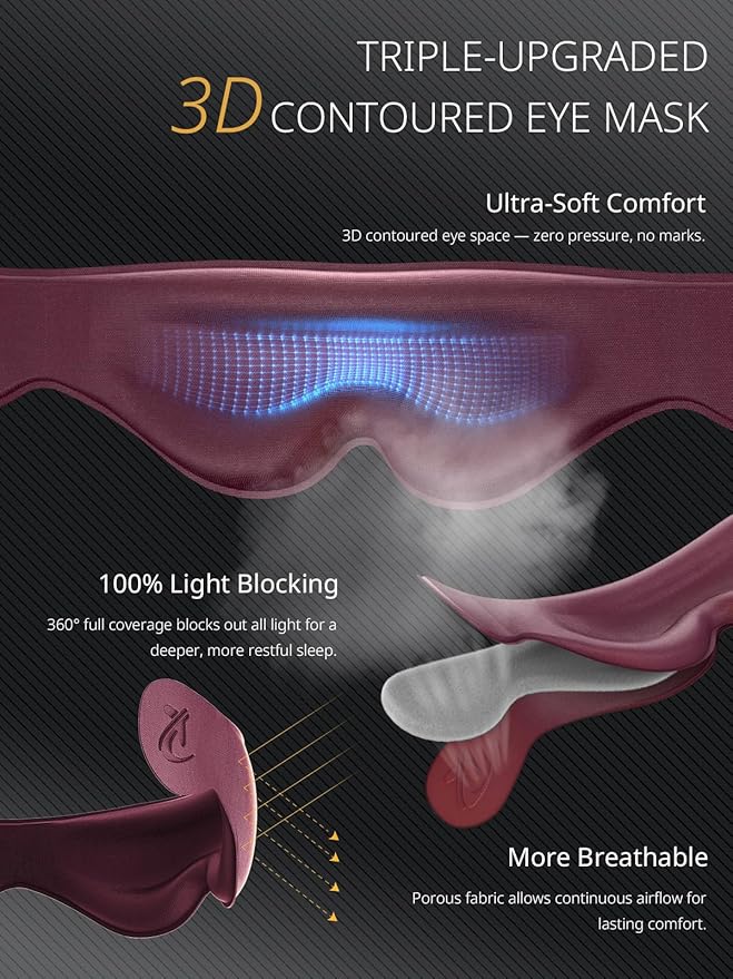 Bonairest Travel Pillow, Airplane Neck Pillow with 3D Eye Mask for Sleeping, Round Edge Plane Head Strap 360°Headrest Support for Long Flight, Stop Bobblehead, Travel Essential for Car Road Trip Red