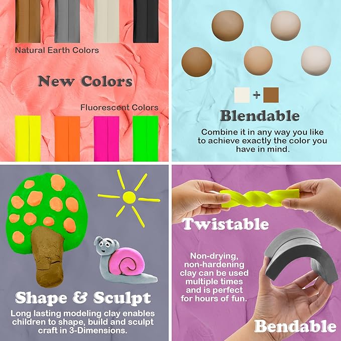 BAZIC Modeling Clay Natural Earth Color 1 LB, Modeling Dough Non Toxic Gift for Artist Kids, Bulk for Classroom, 4-Pack