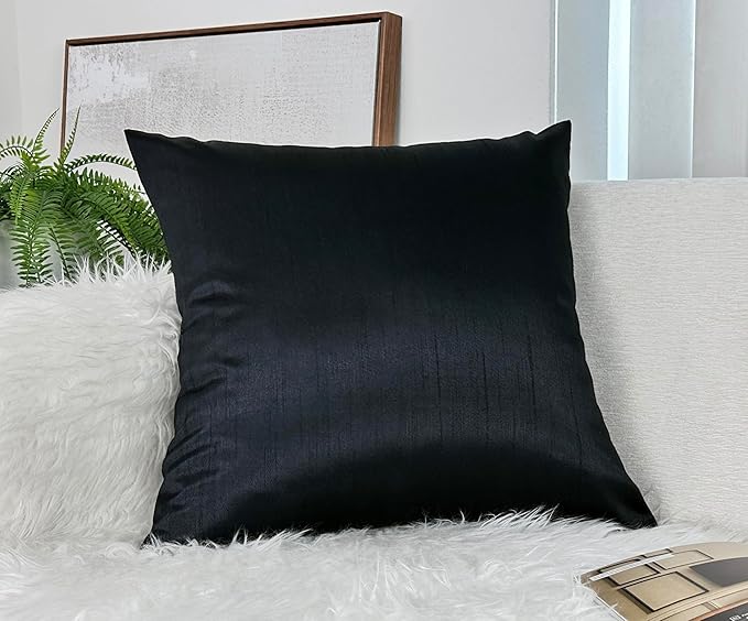 Aiking Home 20x20 Inches Faux Silk Square Throw Pillow Cover, Zipper Closure, Black (Set of 2)