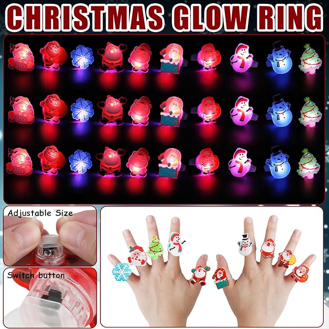 CCINEE 54pack Christmas Party Favors for Kids Light Up Necklace Lighted Rings LED Flash Bracelet Bulk Flashing Light Glow in the Dark Xmas Stocking Stuffers for Christmas Party Supplies