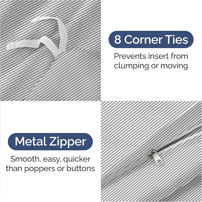 Duvet Cover Queen Size Set - Extra Soft Queen Size Duvet Cover 90 x 90 with 2 Pillow Shams - Hotel Luxury Easy Care & Fade Free w/Zipper Closures & Ties - Comfy Breathable Bedding Set (Grey Stripes)