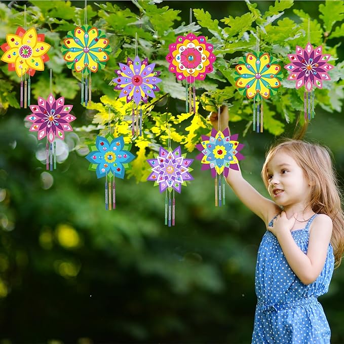 gisgfim 16 Pack Lotus Flower Wind Chime Crafts Kits for Kids Make Your Own Mandala Wind Chime Wooden DIY Arts and Crafts Decoration for Xmas Party School Classroom Decorations Supplies Birthday Favors