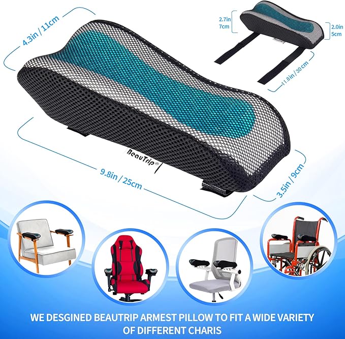 BEAUTRIP Ergonomic Armrest Pads- Office Chair Arm Rest Cover Pillow - Elbow Support Cushion for Computer, Gaming and Desk Chairs (Set of 2, Mesh Cover)