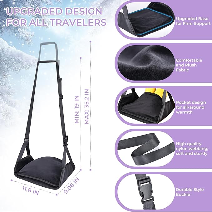 Babenest Airplane Foot Hammock, Foldable Leg Rest Support with Adjustable Strap & Privacy Cover, Thickened Bottom for Feet Warmth, Portable Flight Footrest Holder for Air Travel, Office & Car (Cover)