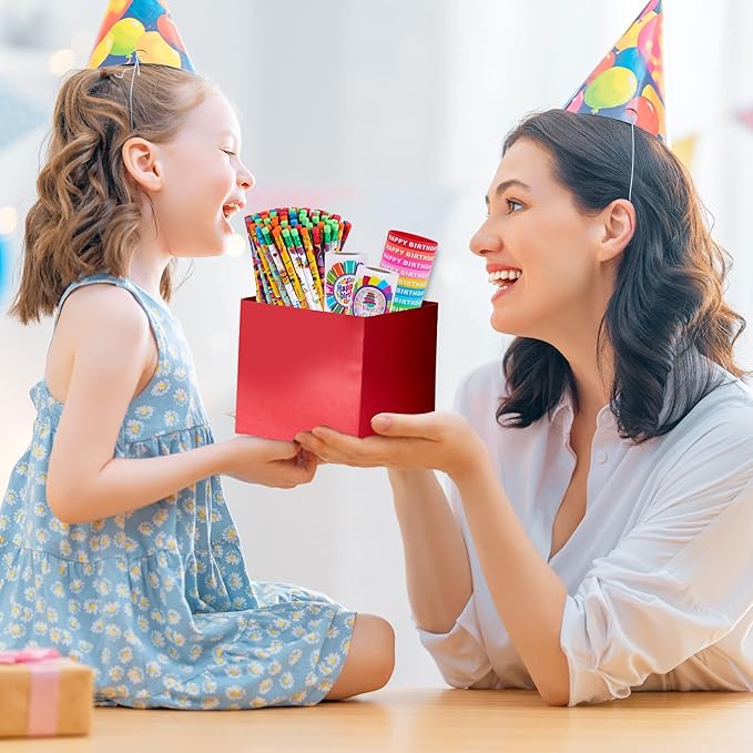Kolewo4ever 400 Pieces Happy Birthday Gifts for Student 100 Happy Birthday Rubber Bracelets,100 Pencils,200 Happy Birthday Badge Stickers for Teachers Classrooms Reward Birthday Party Favors