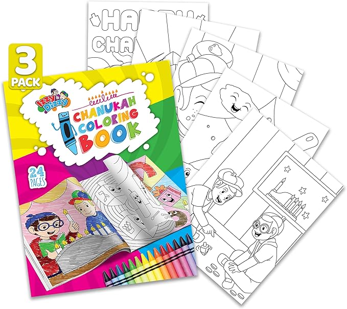 Izzy 'n' Dizzy Hanukkah Coloring Book - Great for Partys and Gifts- Chanuka Coloring Book - 24 Pages - 3 Pack
