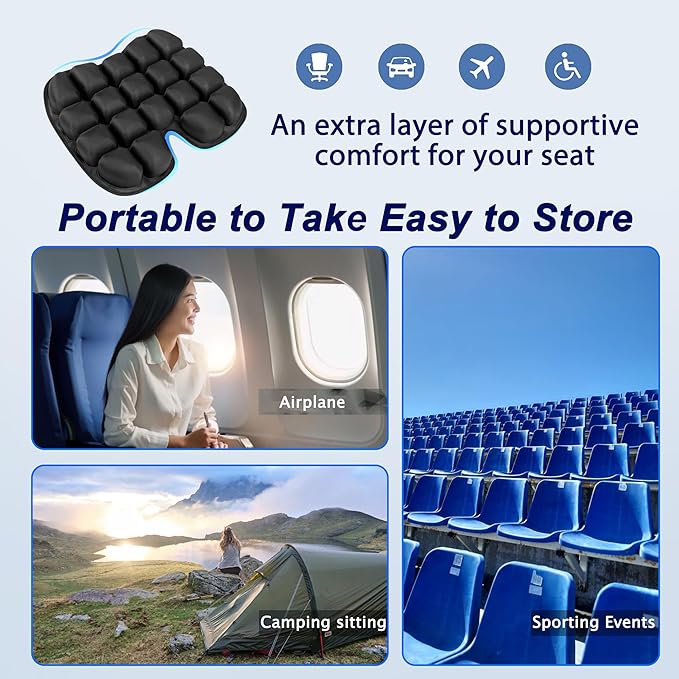 Upgrade Travel Seat Cushion for Airplane,Portable&Adjustable Air Seat Cushion,Coccyx Tailbone Pain Relief Chair Pad,Inflatable Cushion for Wheelchair, Travel,Driving,Office Work