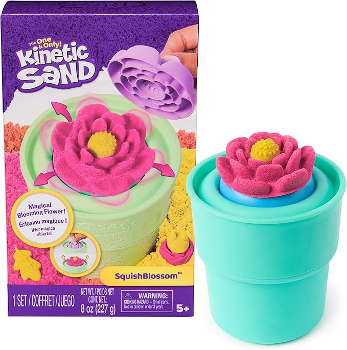 Kinetic Sand, SquishBlossom Blooming Flower with 8oz Neon Yellow & Pink Play Sand, Pot & Molds, Gifts for Mom & Kids, Arts and Crafts Sensory Toys