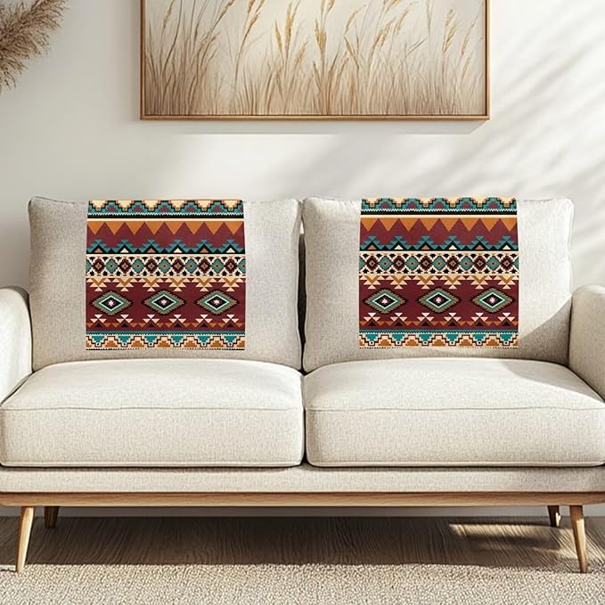 Aztec Retro Headrest Covers for Recliners Washable Couch Headrest Covers Wrinkle Resistant Sofa Headrest Slipcovers Furniture Protector for Home, Office & Theater Seat 3pcs