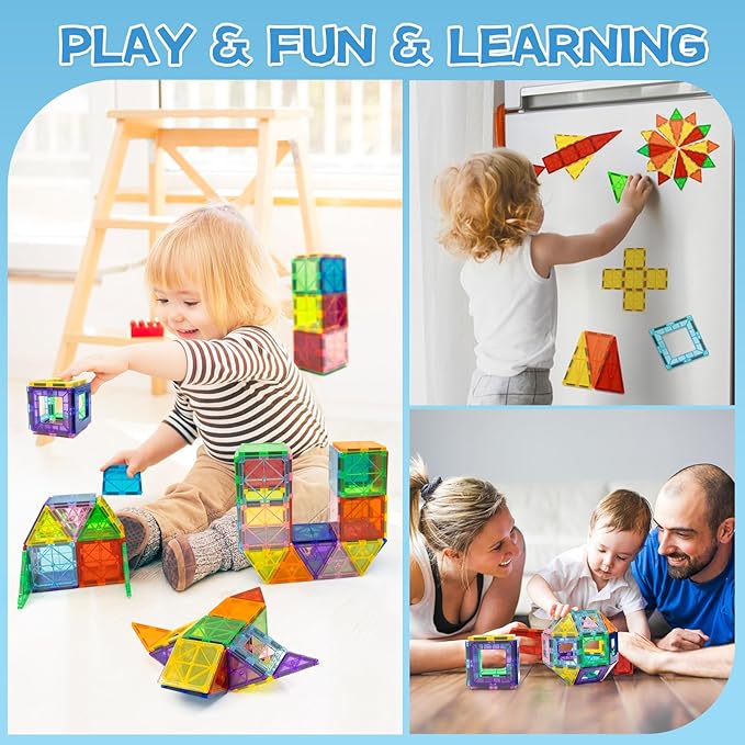 EchoPlan Magnetic Tiles,Deluxe 130 PCS Magnetic Blocks with 2 Cars,Magnet Tiles Building Blocks Set,STEM Preschool Sensory Educational Toys Gifts for Toddlers Kids Boys 3 4 5 6 7 8 9+ Year Old