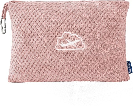 BEDELITE Travel Blanket with Bag, Ultra-Soft Jacquard Fleece Blanket with Luggage Sleeve & Backpack Clip, Airplane Blanket Travel Essentials, Pink