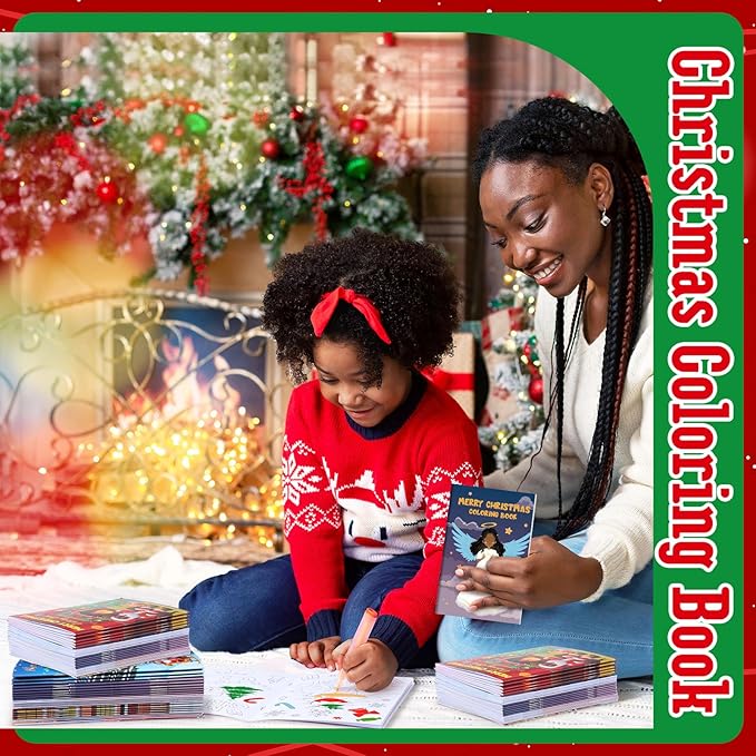 Cholemy 56 Pcs Christmas Coloring Books for Kids Party Favors Mini Christmas Coloring Books Bulk DIY Art Winter Small Coloring Books Xmas Stockings Goodie Bags Stuffers Party Supplies (African Style)