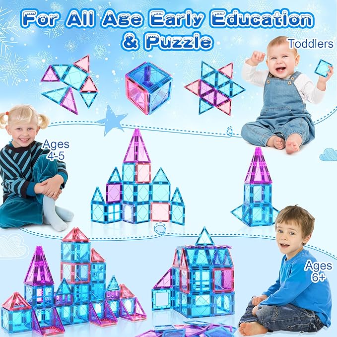 Magnetic Tiles Toys for 3 4 5 6 7 8 Year Old Boy Girls Kids Beginner Set,Magnetic Building Blocks Learning Toys for Toddlers Age 2-4 3-5 4-5 5-6 6-8 Birthday Christmas Ideas (20PCS Blue & Purple)