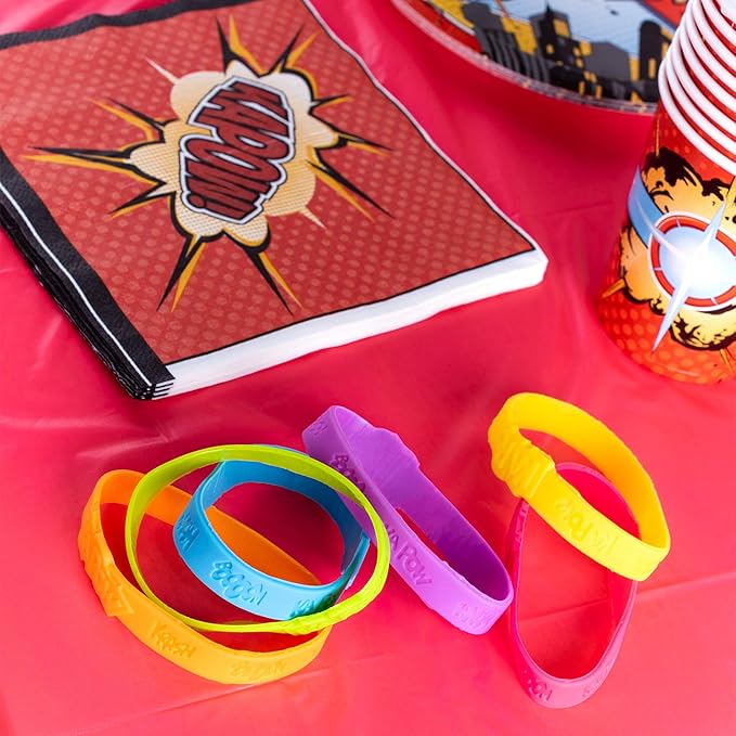 24 Assorted Superhero Comic Quotes & Sayings Colorful Rubber Jelly Bracelets for Children Birthdays, Party Favors, Kid's Goody Bags By Super Z Outlet