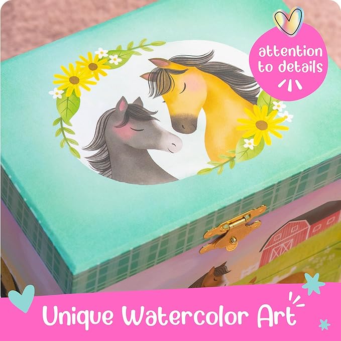Horse Jewelry Box - Horse Toys for Girls Age 4-6- Kids Jewelry Box with Spinning Horse - 6 x 4.7 x 3.5 in