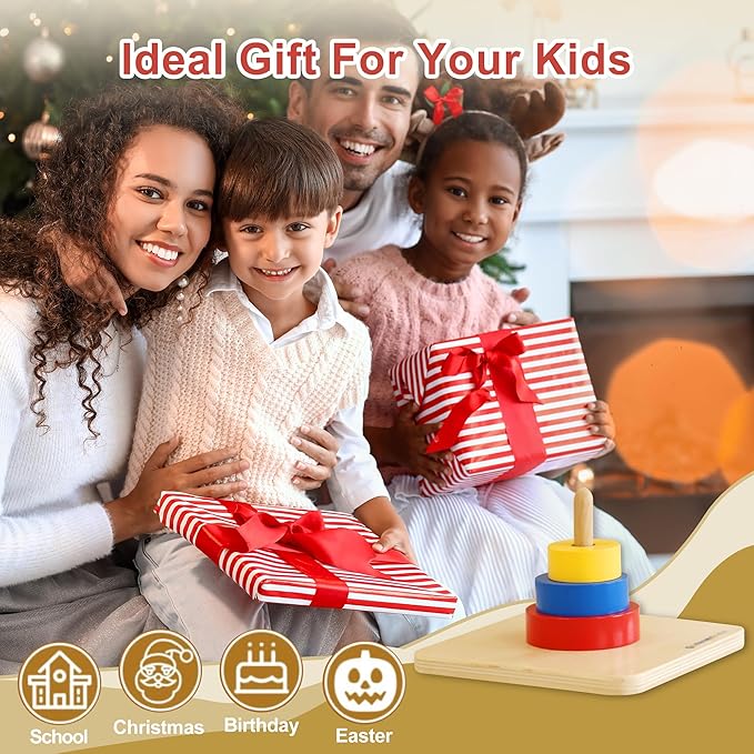 MONTESSORI OUTLET 3 Colored Discs on Vertical Dowel for 0-3 Years Montessori Education at School and Home