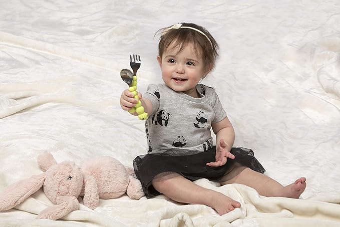 melii Caterpillar Spoon and Fork Utensil Set for Toddlers - BPA-Free Silicone and Stainless Steel Kids Utensils - Ergonomic, Easy-Grip Design for Fun & Safe Eating for Children