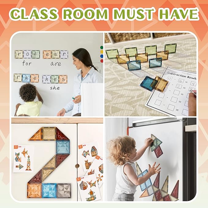 VigorFun Magnetic Tiles Set, Magnet Tiles Building Blocks with Car Animal Models and Stickers, Construction Educational STEM Sensory Toys Gifts for 3 4 5 6 7 8 + Year Old Kids Toddlers Boys Girls