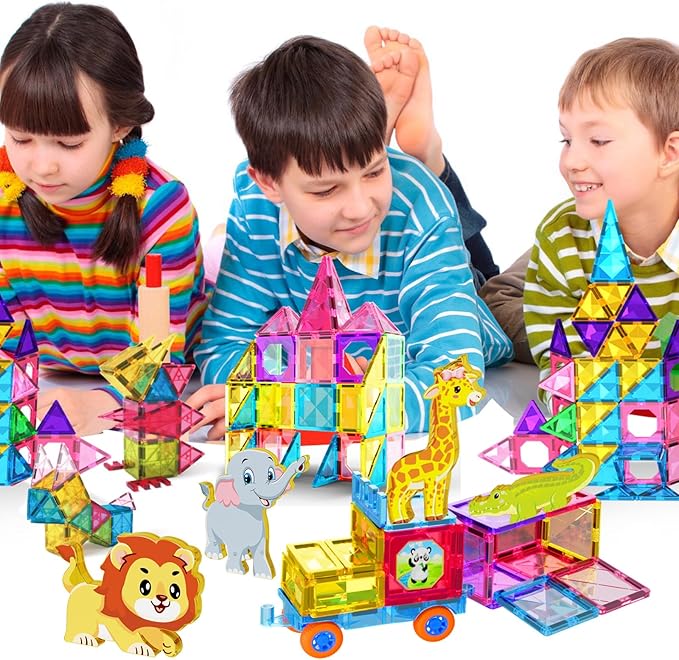 Jasonwell Magnetic Tiles Kids Magnetic Blocks Building Sets 3D Magnet Tile Building Toy Construction Educational STEM Toys Christmas Birthday Gifts for Toddlers Boys Girls 3 4 5 6 7 8 9 10 + Year Old