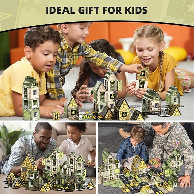 GobiDex 100 PCS Magnetic Tiles Army Toys for Boys, Magnetic Building Blocks Army Men Playset, STEM Learning Construction Toys for Toddlers Kids Ages 3-5 4-8, Birthday Gifts for Boys Girls 3+ Years Old