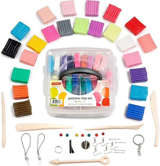 Incraftables Polymer Clay Kit (24 Colors Soft Block). Modeling Oven Bake Clay Kit for Adults, & Kids with Sculpting Tools. Non Toxic Molding Polymer Starter Baking Set for Jewelry Making