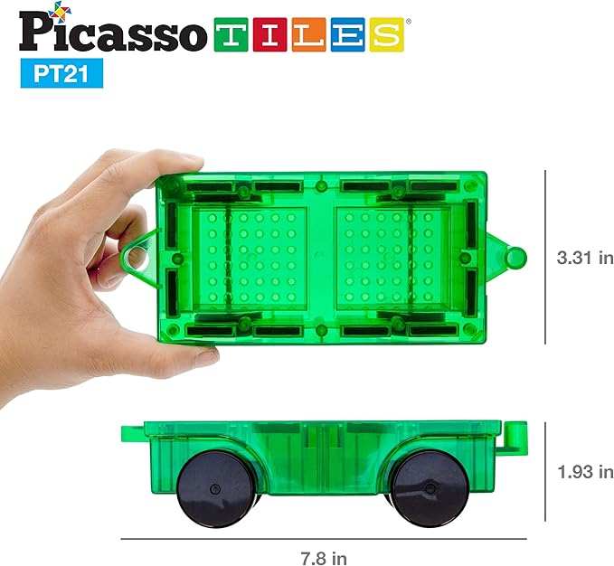 PicassoTiles 2pcs Magnetic Tiles Expansion Car Truck Building Blocks Compatible Set, Kids Magnet Bricks STEM Learning Toys, Magnetic Add-ons, Car Toys, Toddler Preschool 3 Years and up Boys and Girls