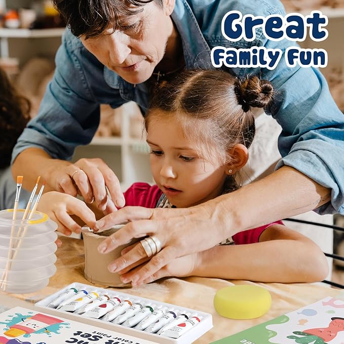 HEJIN Air Dry Clay Kit for Adults, 3.3Lbs Pottery Craft Kit for Beginners, Sculpting Tools Set & Step-by-Step Guide, 12 Paints, Paintbrush, Varnish, Sponge - Crafts for Adults for Birthdays Gift