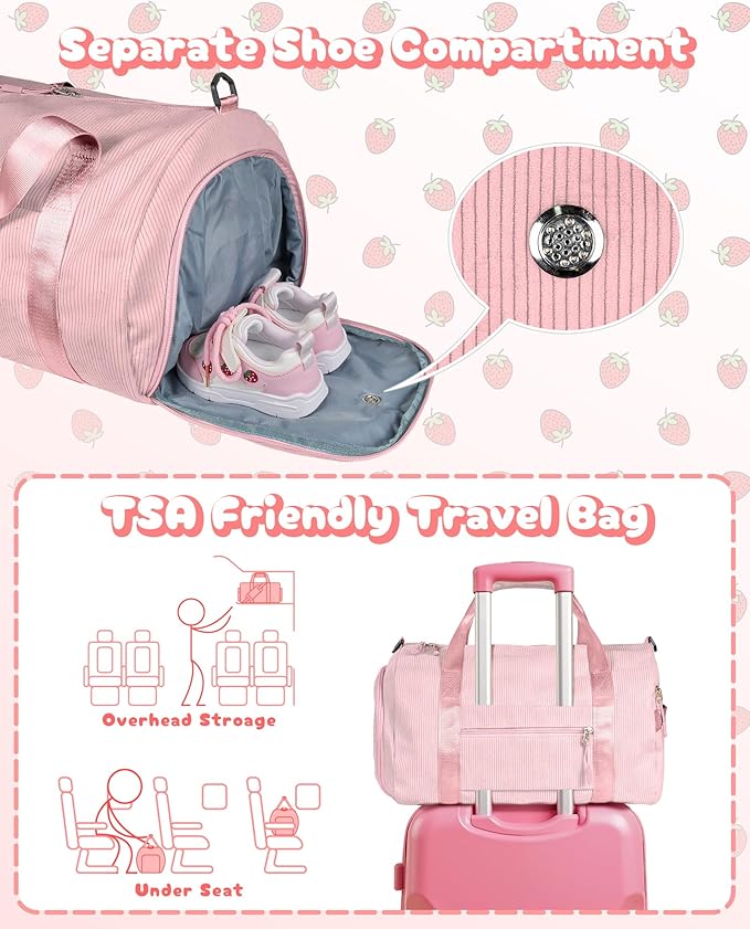 Gift for 3 4 5 6 7 8 Year Old Girl, Girls Gym Bag, Kids Personalized Dance Bags with Shoe Compartment, Customized Travel Duffle with Toiletry Bag, Birthday Gift for Sister (Letter Y)