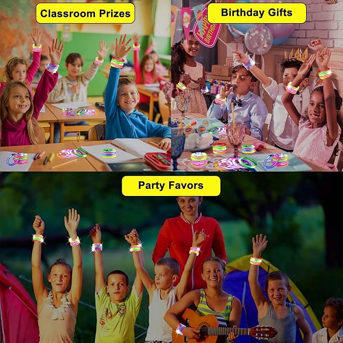 24 Pack Glow In The Dark LED Bracelets Party Favors for Kids Party Supplies Flashing Light Up Bracelet Glow Sticks Party Toys Neon Party Accessory Concert Birthday Party Games Valentines Day Gifts