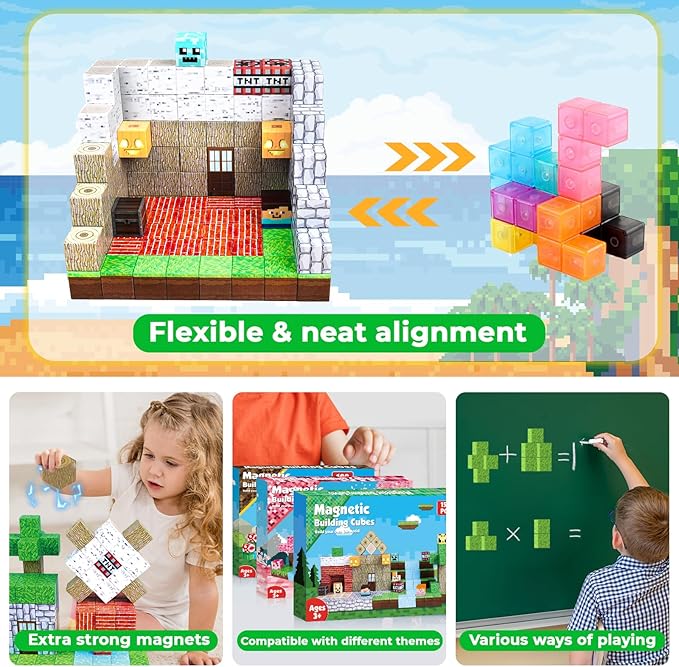 150PCS Magnetic Blocks - Magnetic Building Blocks Magnetic Cubes Stacking, STEM Montessori Sensory Toys for Toddlers Kids Boys Girls Ages 3-5 6-8 Holiday Easter Birthday Gifts