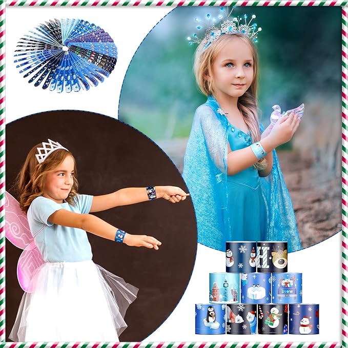 48 Pieces Snowflake Slap Bracelet Winter Theme Snowman Snap Bracelet Kids Party Favors Classroom Prizes Kids Bracelet Slap Bracelets Wristbands for Kids Children Winter Party, 12 Styles (Snowman)