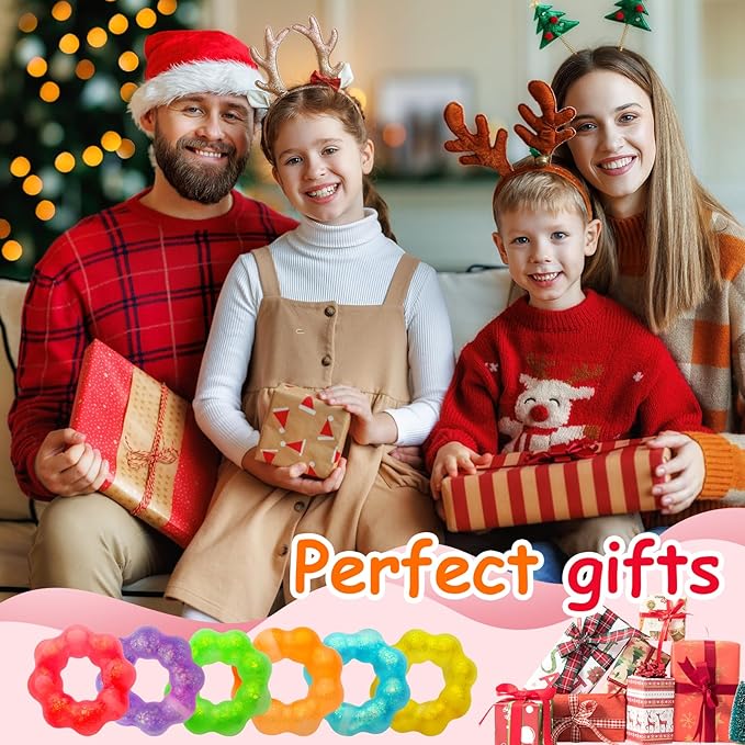 4-Pack Squishy Toys, Wearable Bracelet Stress Balls Fidget Toys, Soft Donut Stress Relief Sensory Toy for Kids Adults, Squeeze Balls Stress Toys for Party Favors Goodie Bags Stuffers