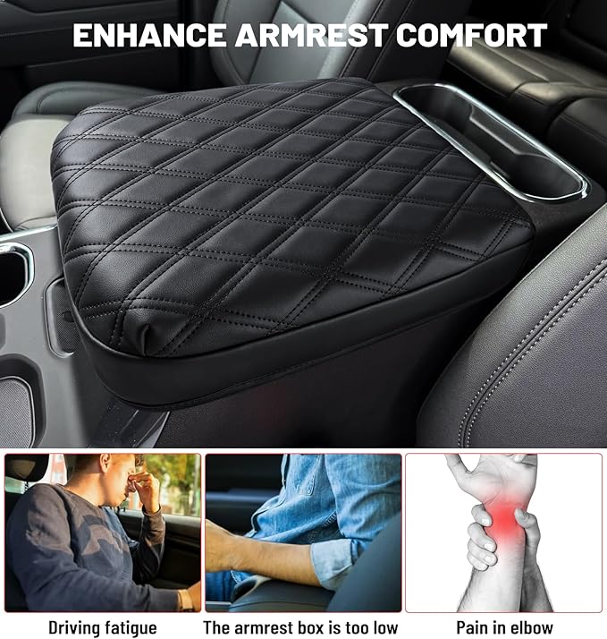 Center Console Armrest Cover for Chevy Chevrolet Silverado/GMC Sierra 2019-2024 2025, Tahoe & Suburban & Yukon 2021-2025, PU Leather Middle Console Cover Protector Pad, Truck Interior Accessories