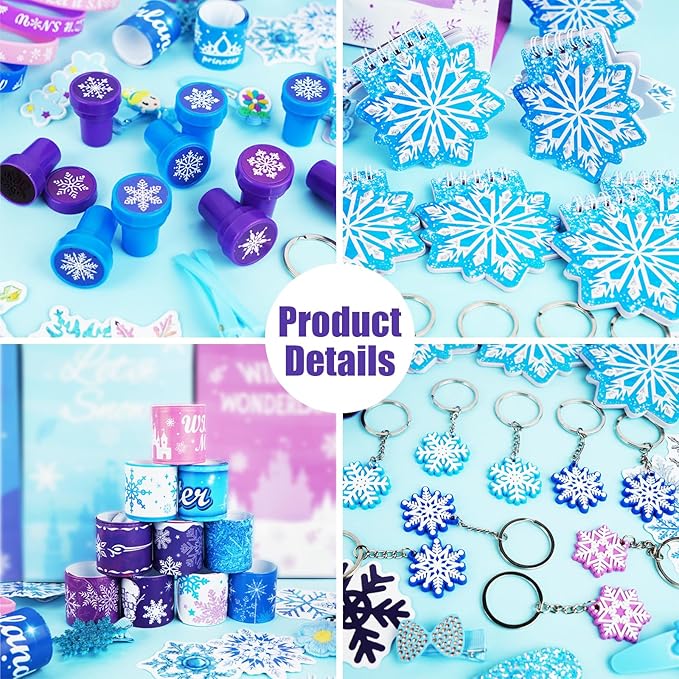 138Pcs Frozen Birthday Party Favors Pack for Girls Kids, Goodie Bag Stuffers Includ Hair Clips Notebooks Stamps Bracelets Keychains Bubble Wands Stickers for Frozen Winter Birthday Party Supplies