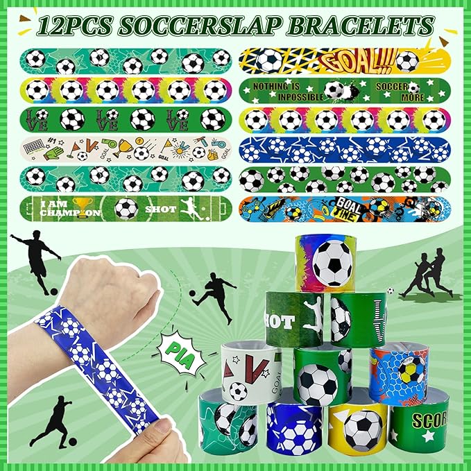 120Pcs Soccer Party Favors, Soccer Birthday Party Supplies with Whistle Stickers Slap Bracelet Key Chains and Soccer Goodie Bags for Soccer Party Decorations Supplies