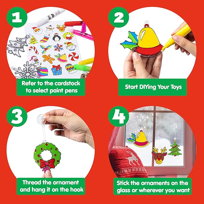 JOYIN Christmas 18 PCS Window Sun Catchers DIY Paint Art and Craft Kit, Make Your Own Window Clings for Christmas Holiday Decorations,Kids Art Project