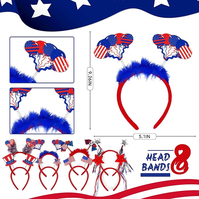 4th of July Patriotic Accessories for kids Including Glasses Necklaces Headbands Bracelets Tattoos for Fourth of July Party Decorations, Independence Day, Memorial Day