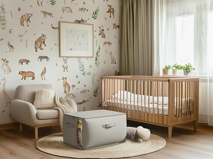 Vailando Large Canvas Comforter Storage Bags Closet Organizer for Clothes Sweater Clothes Organizer with Dual Zipper Three Carrying Handles for Blanket Closet Storage Container, 6 Pack, Grey